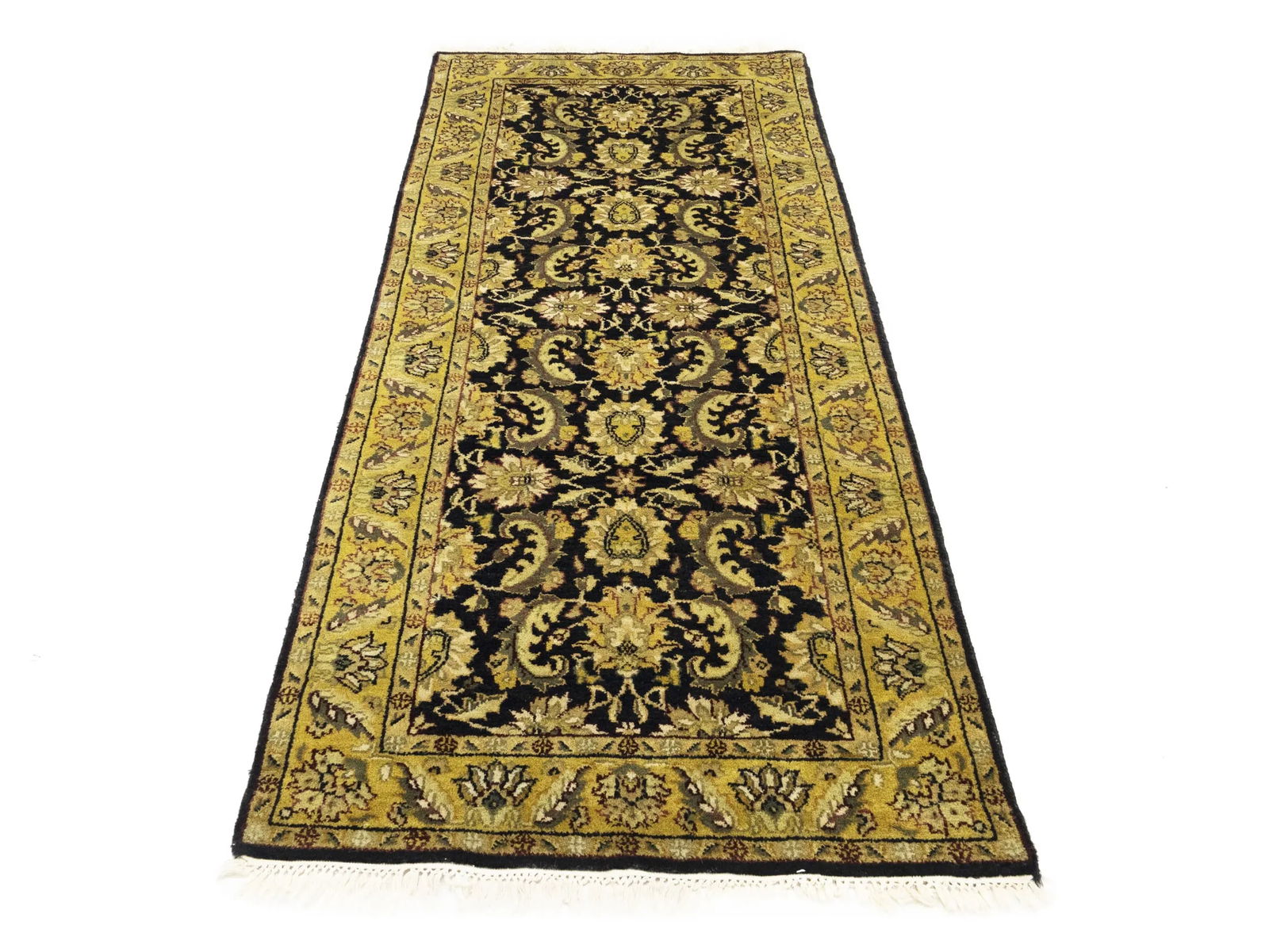 Black Floral Classic 3X8 Agra Jaipur Oriental Runner Rug - 5