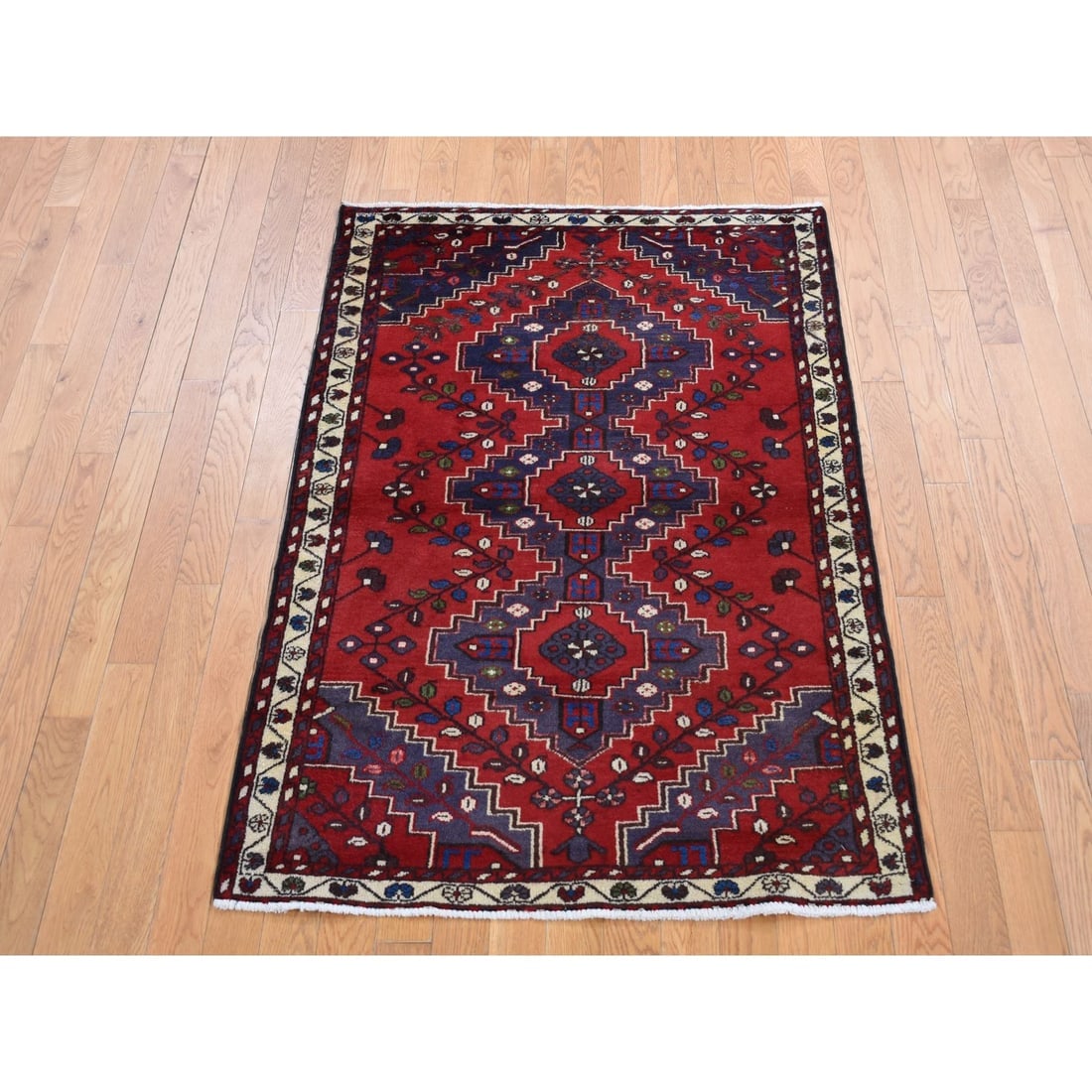 Red, New Bohemian Persian Malayer, Pure Wool, Hand Knotted Rug - 2