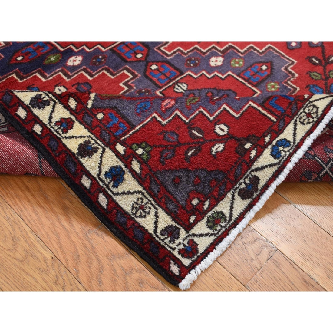 Red, New Bohemian Persian Malayer, Pure Wool, Hand Knotted Rug - 4
