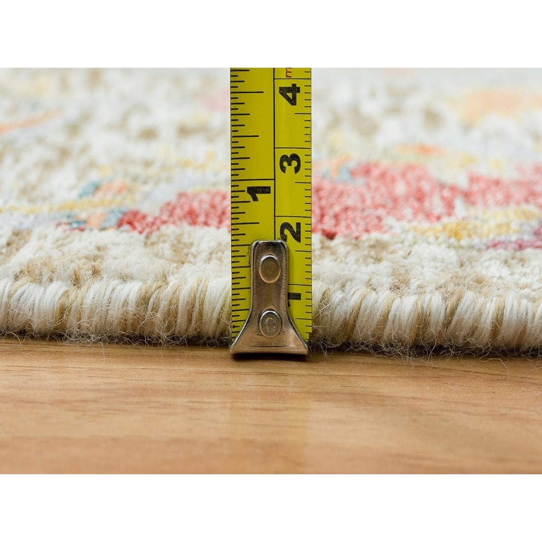 Tan Hand Knotted Sickle Leaf Design Silk & Textured Wool Round Rug - 7