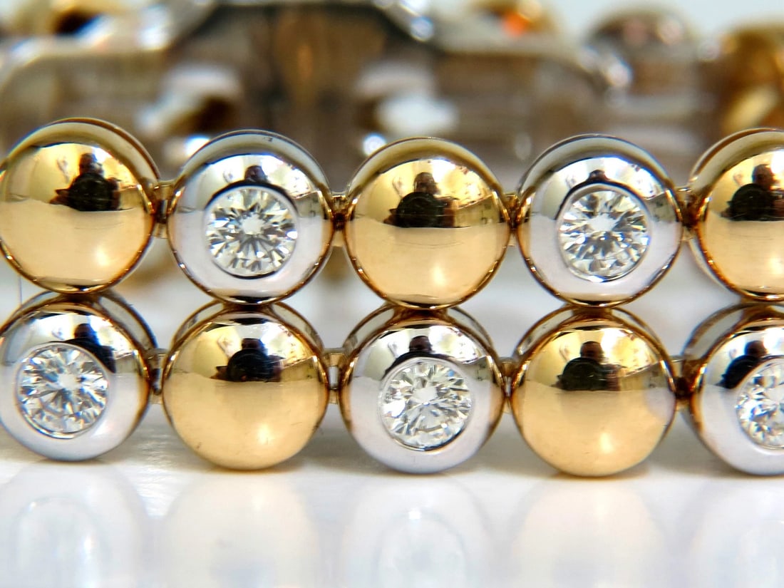 5.00CT 18KT NATURAL DIAMONDS ROUNDS TWO TONED DOMED LINK BRACELET G/VS** - 3