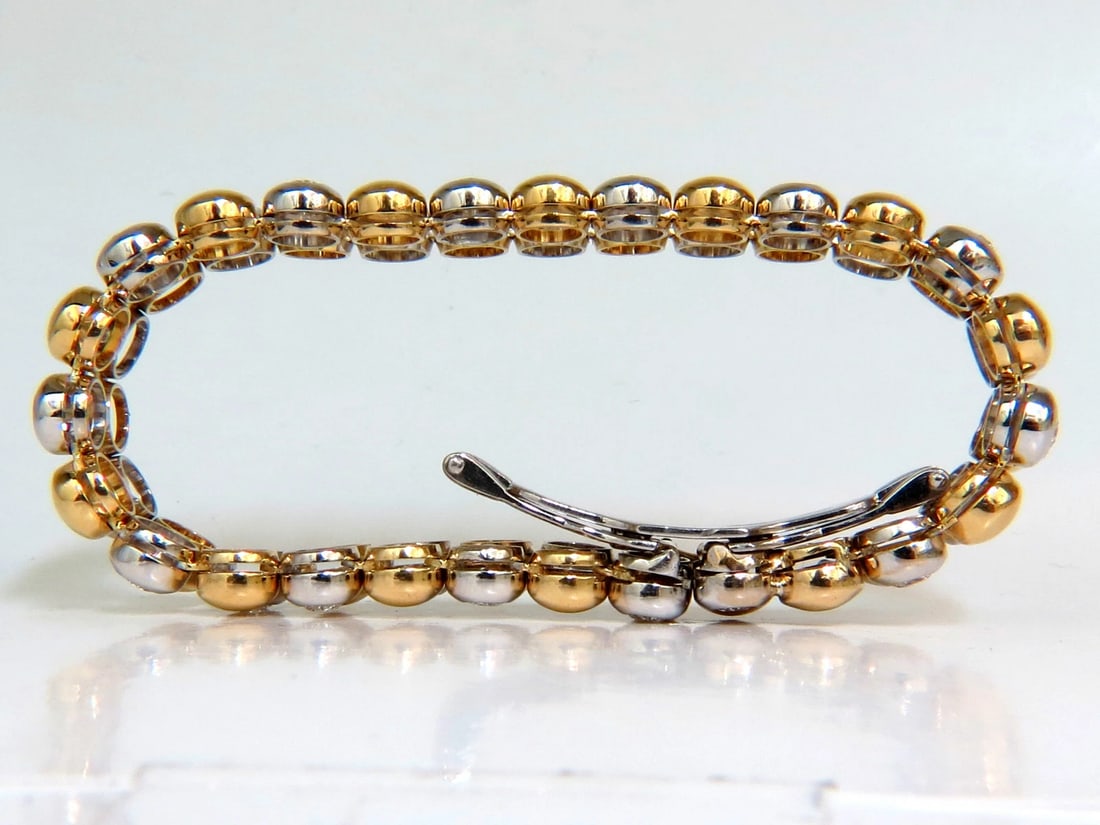 5.00CT 18KT NATURAL DIAMONDS ROUNDS TWO TONED DOMED LINK BRACELET G/VS** - 7