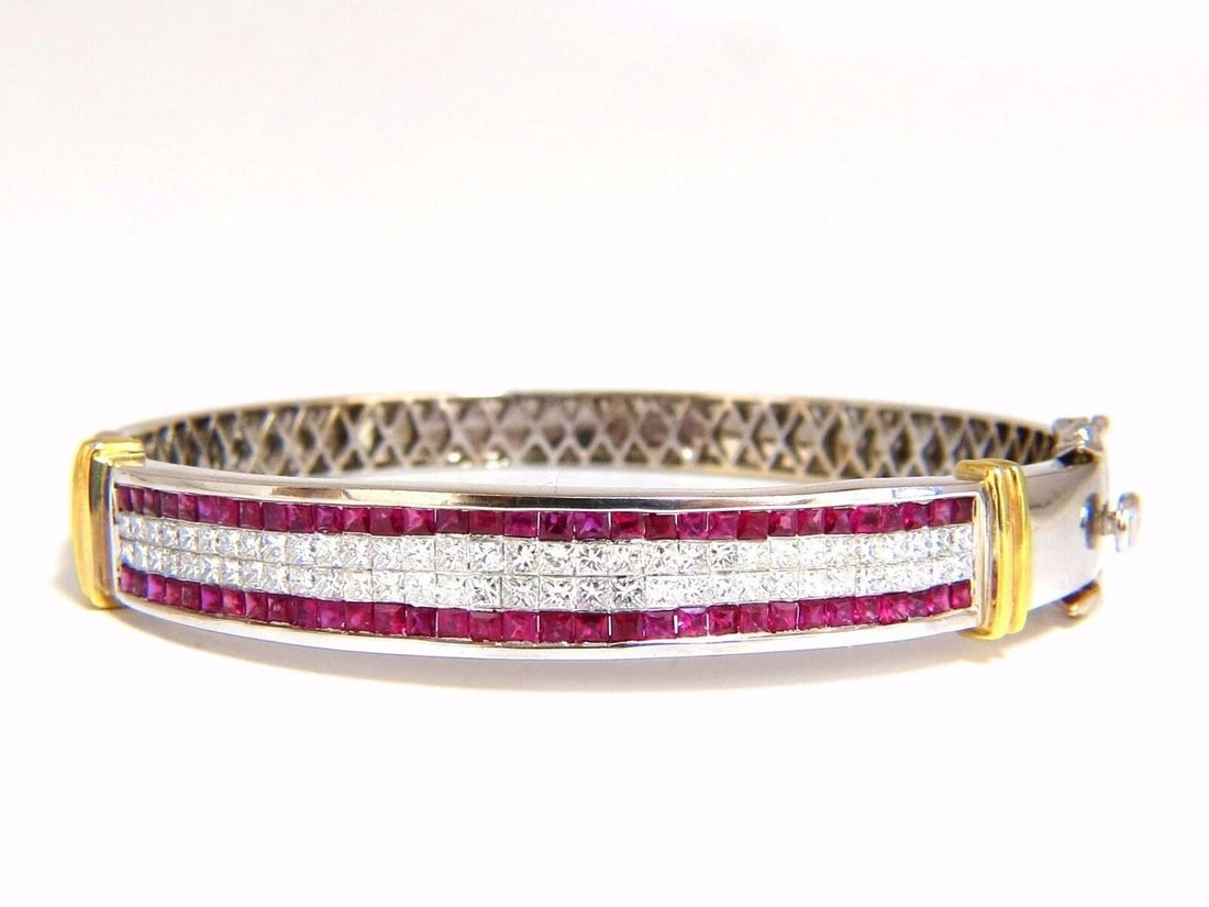 5.30ct natural princess cut ruby diamonds bangle bracelet 18kt gold 12242** (1 of 9)