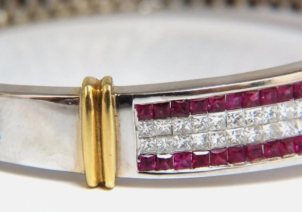 5.30ct natural princess cut ruby diamonds bangle bracelet 18kt gold 12242** - 5