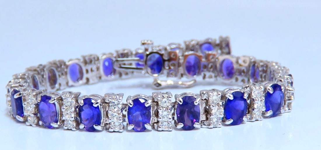 10ct Natural Oval Purple Amethysts Diamonds Tennis Bracelet 14kt Gold** - 2