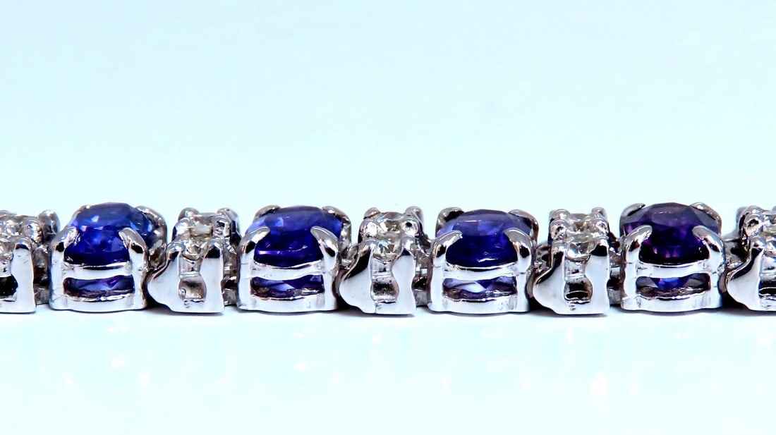 10ct Natural Oval Purple Amethysts Diamonds Tennis Bracelet 14kt Gold** - 4