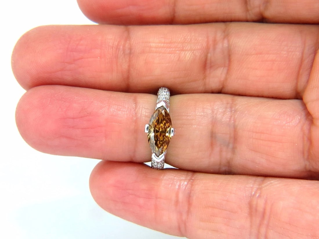 GIA certified 2.46ct Fancy Dark Yellow Brown Diamond Ring Platinum - 4