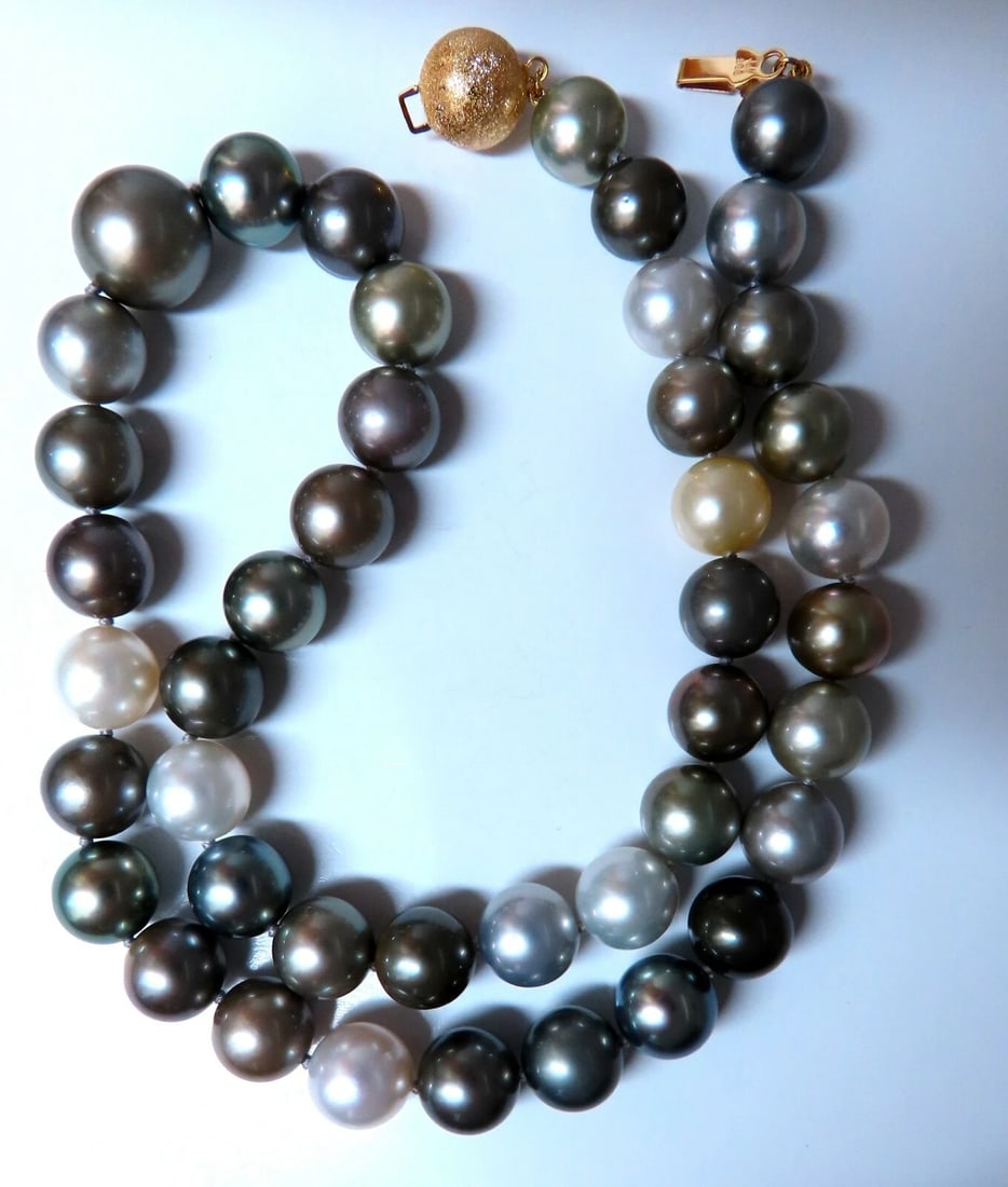 GIA certified Natural Multicolor Tahitian Saltwater Pearls necklace 12.7m 14k** (1 of 5)