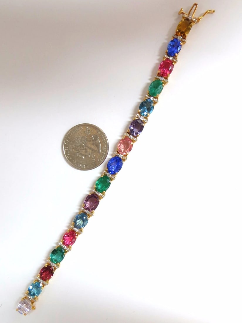 33.21ct natural Sapphire Emeralds Spinel Tourmaline Zircon Bracelet 14KT** - 10