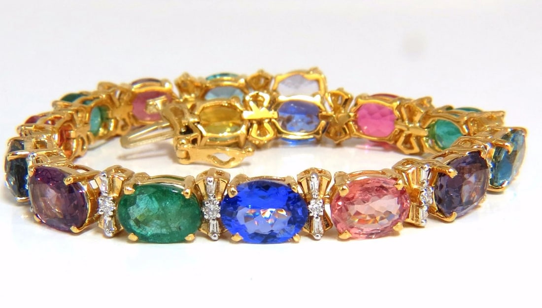 33.21ct natural Sapphire Emeralds Spinel Tourmaline Zircon Bracelet 14KT** (1 of 10)