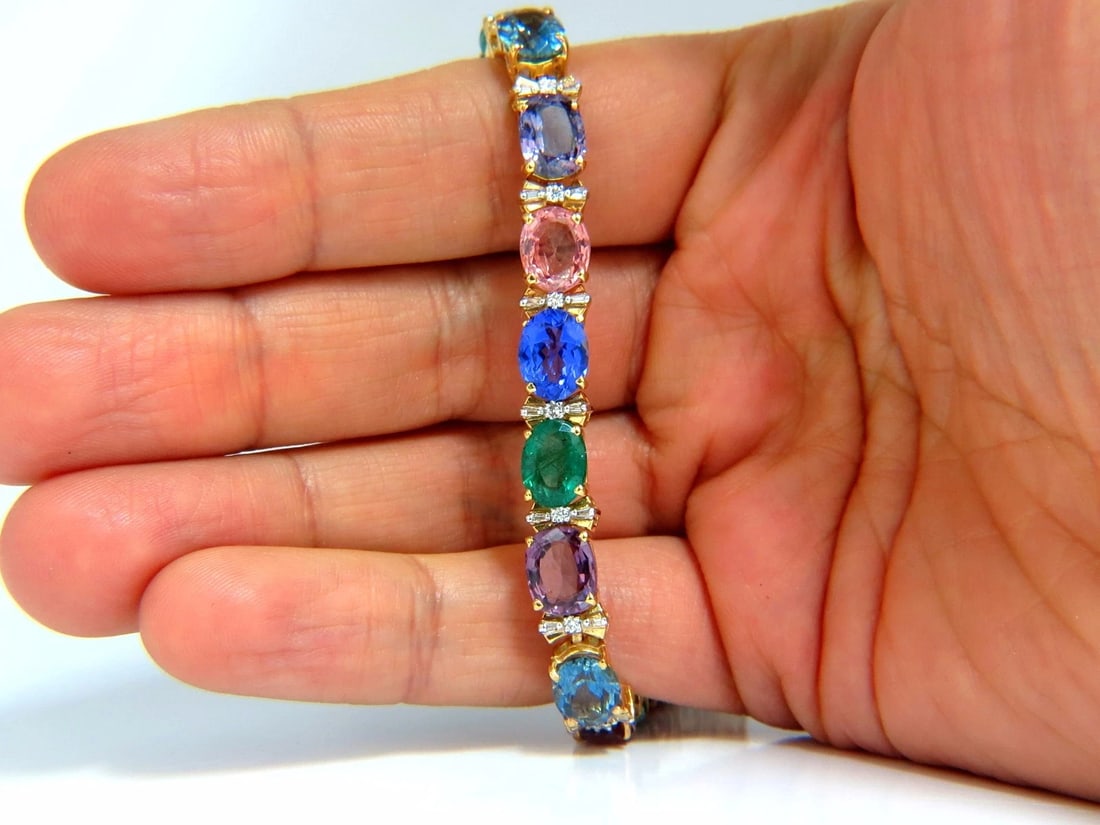 33.21ct natural Sapphire Emeralds Spinel Tourmaline Zircon Bracelet 14KT** - 9
