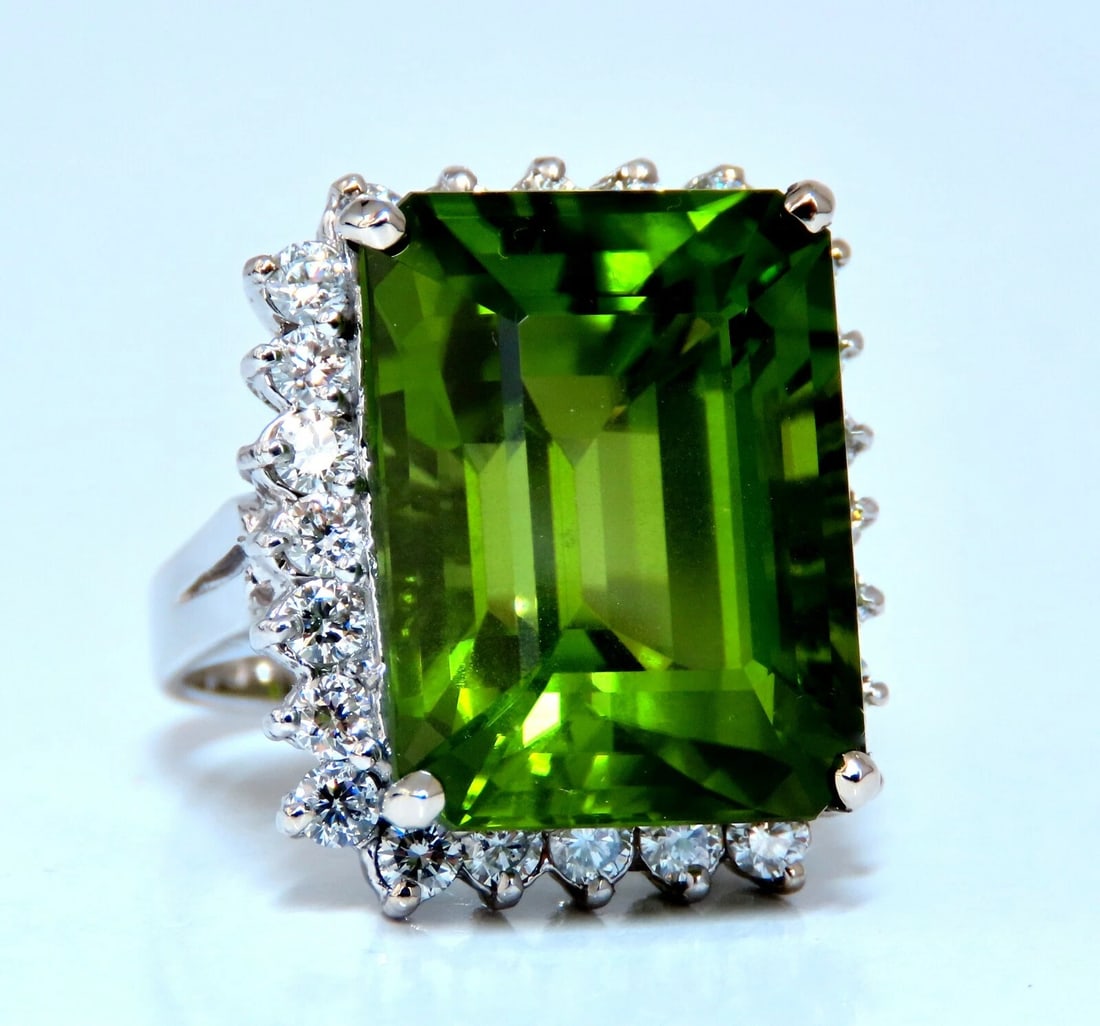 GIA Certified 18.53ct Natural Green Peridot Diamonds Rings 14kt (1 of 7)
