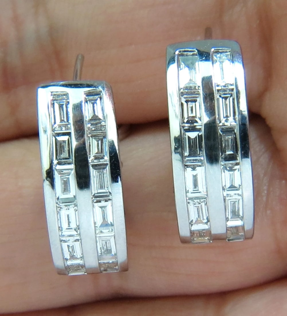 2.00CT BAGUETTE TWO ROWS NATURAL DIAMOND SEMI HOOP CLIP EARRINGS 14KT**: Title: 2.00CT BAGUETTE TWO ROWS NATURAL DIAMOND SEMI HOOP CLIP EARRINGS 14KT** Description: ONLY MAGNIFICENT JEWELS Hand selected fine baguette diamonds to perfect fit in two rows allowing maximum