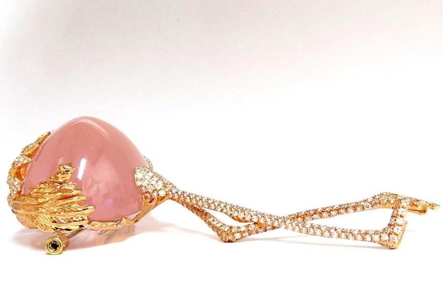 GIA Certified 178 Carat Natural Rose Quartz Flamingo Brooch Pin 18kt #12345** - 3