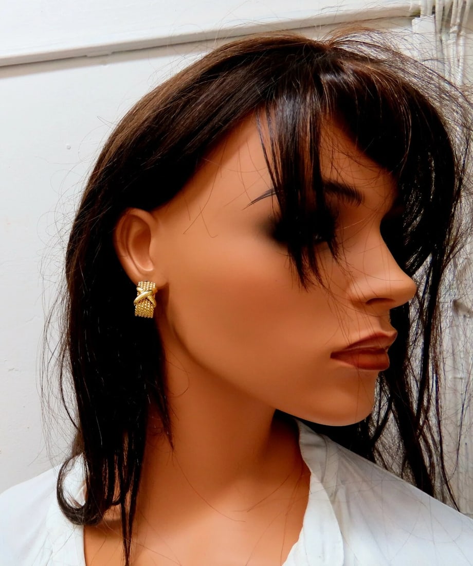 14kt Gold Braid Semi Hoop X Clip Earrings** - 5