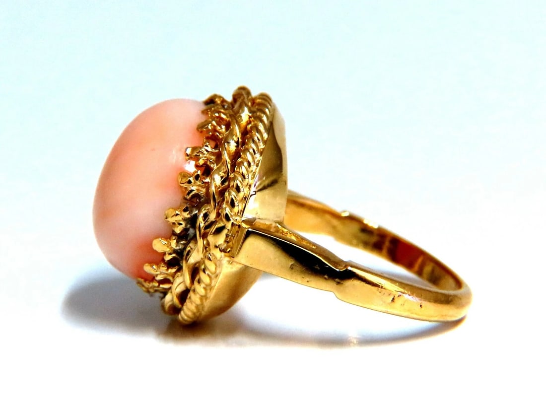 18mm 15ct Natural Coral Solitaire Ring 14kt - 7