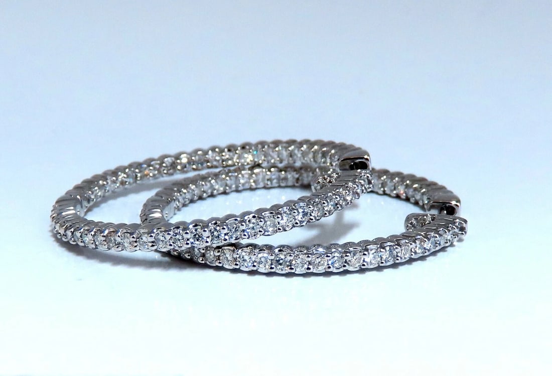 1.50ct Natural Diamond Hoop Earrings 14kt White Gold 1.35 inch** (1 of 5)