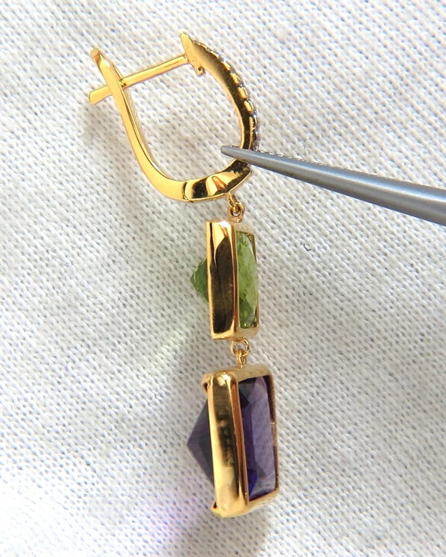 13.05ct Natural Amethyst Peridot Diamond Dangle earrings 14kt** - 2
