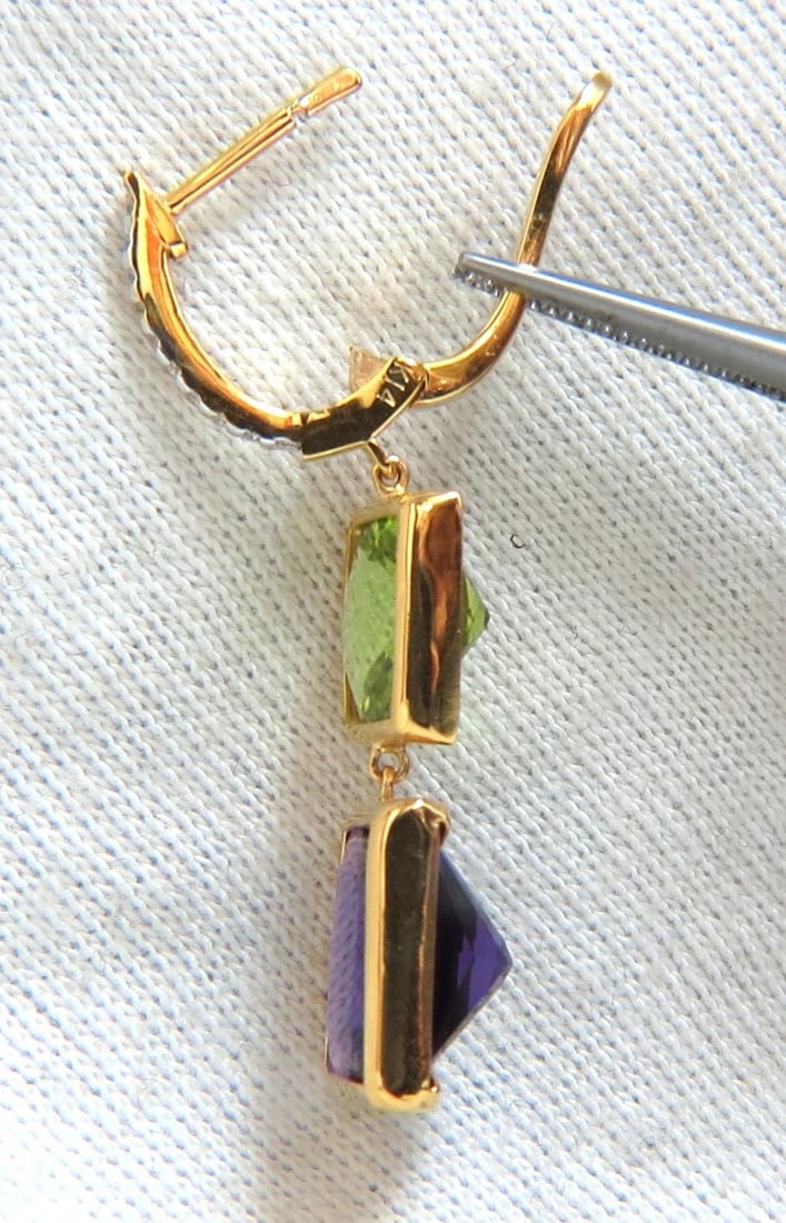 13.05ct Natural Amethyst Peridot Diamond Dangle earrings 14kt** - 3