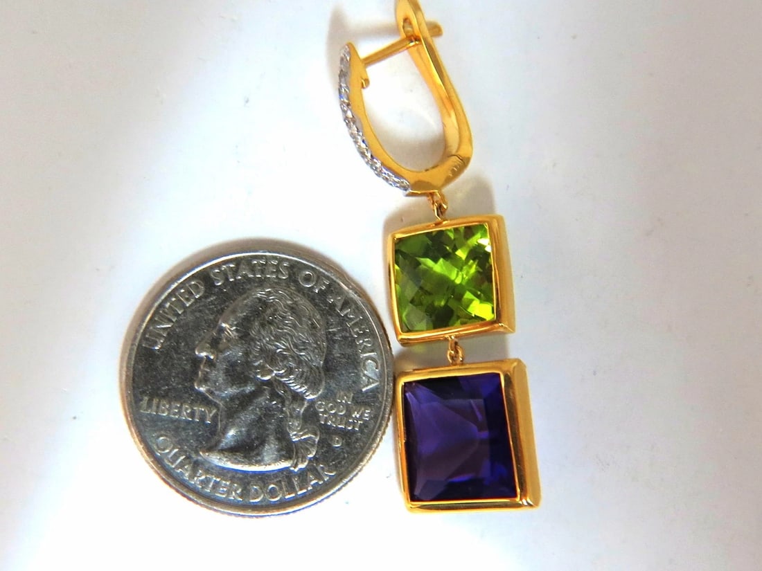 13.05ct Natural Amethyst Peridot Diamond Dangle earrings 14kt** - 4