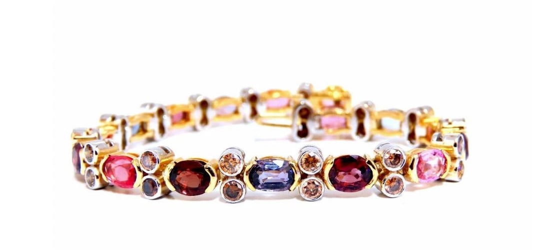 14.38ct Multicolored Spinel Diamonds Bracelet Gemline 14kt Gold Ref 12308** - 5