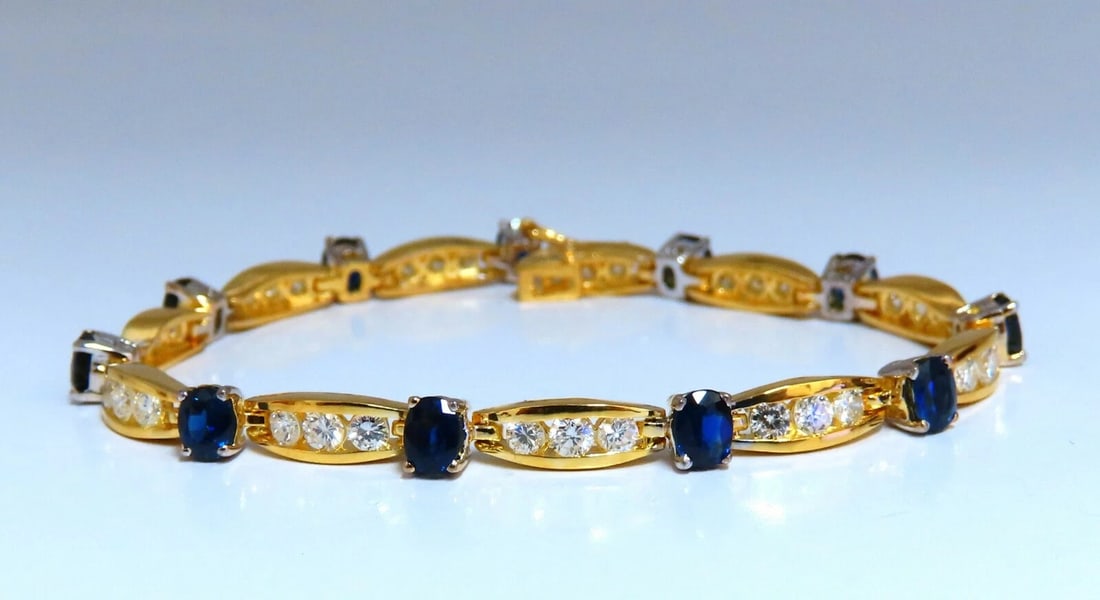 8.50ct natural Vivid royal blue sapphires diamond bracelet 14 Karat** (1 of 7)