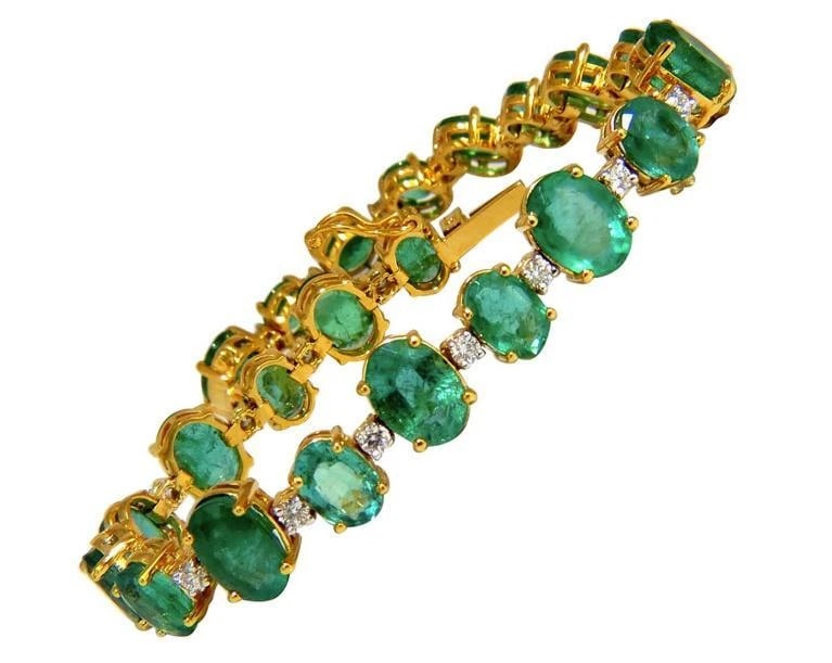 20.86ct Bright Green Natural Emerald Diamonds Tennis Bracelet 14Kt Ref 12331** (1 of 7)