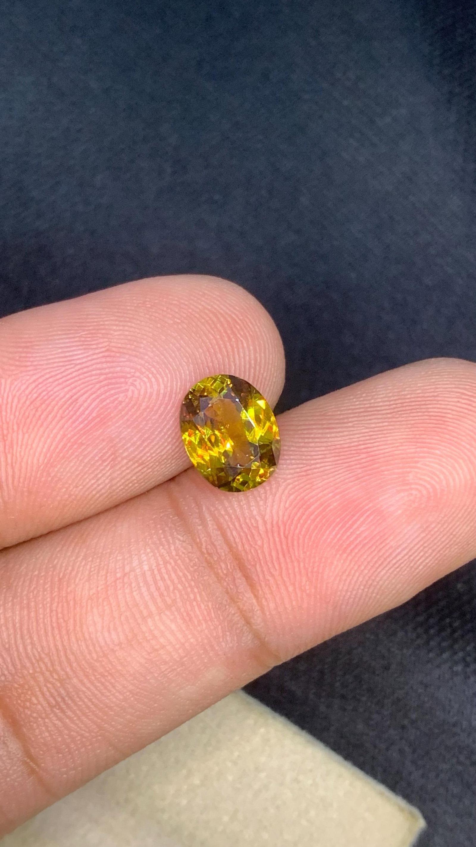 1.70 Carat Oval Sphene Gemstone: Intense Yellow-Green Fire, July Birthstone - 3