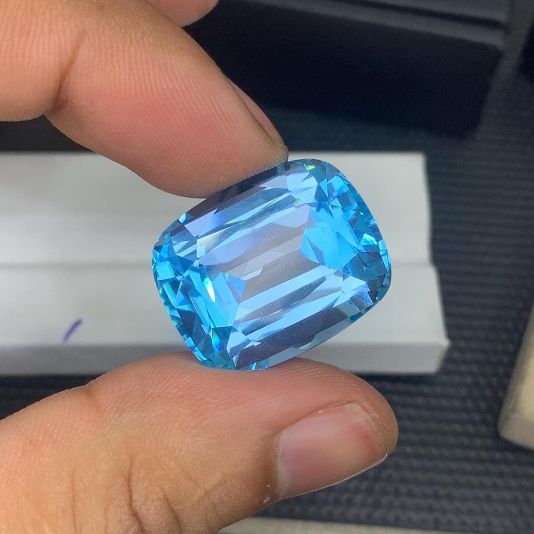 Swiss Blue Topaz Loose Gemstone Step Cushion Cut November Birthstone - 48 Carat: Title: Swiss Blue Topaz Loose Gemstone Step Cushion Cut November Birthstone - 48 Carat Description: ������������7