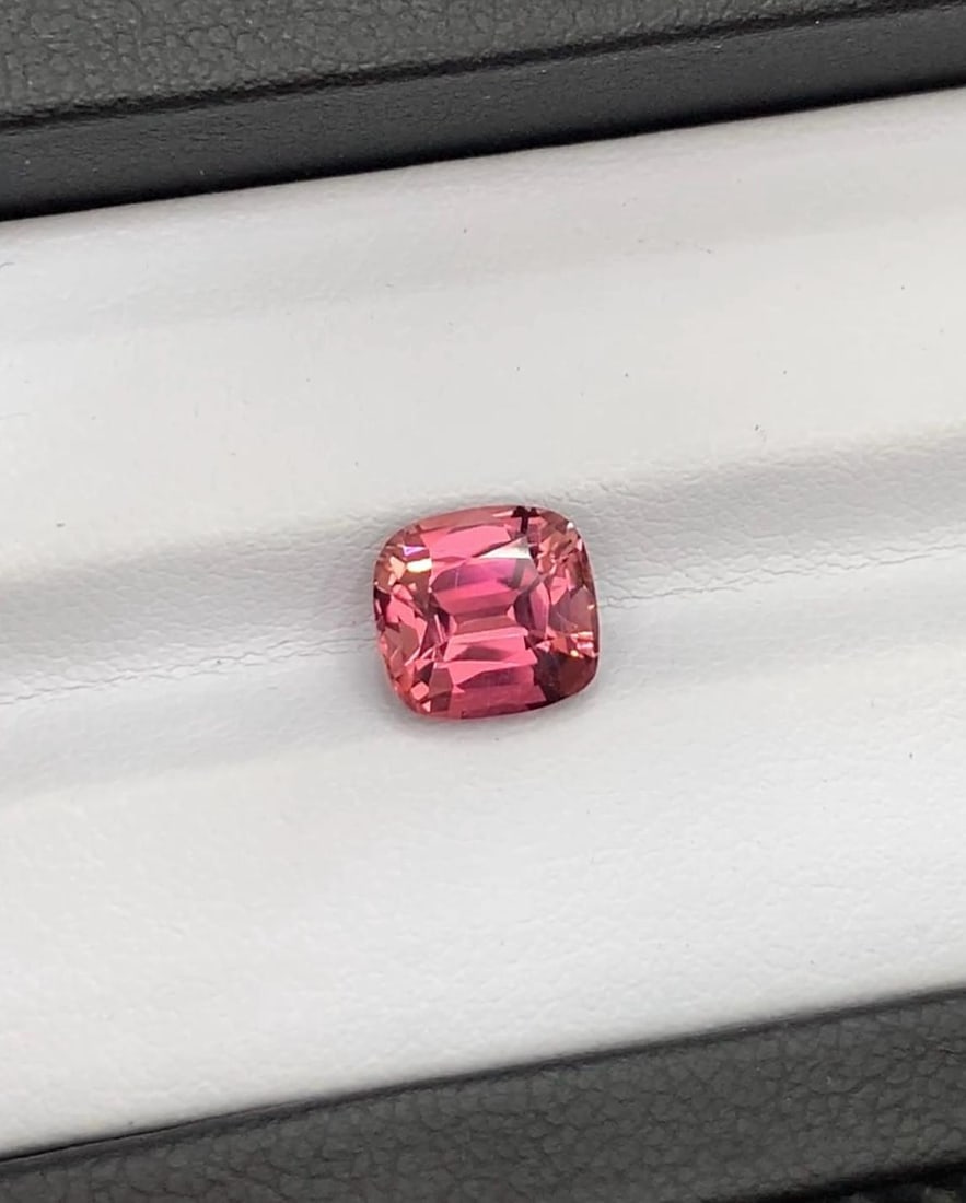 Reddish Hot Pink Tourmaline Gemstone: 2.65 Carat Cushion Cut - 2