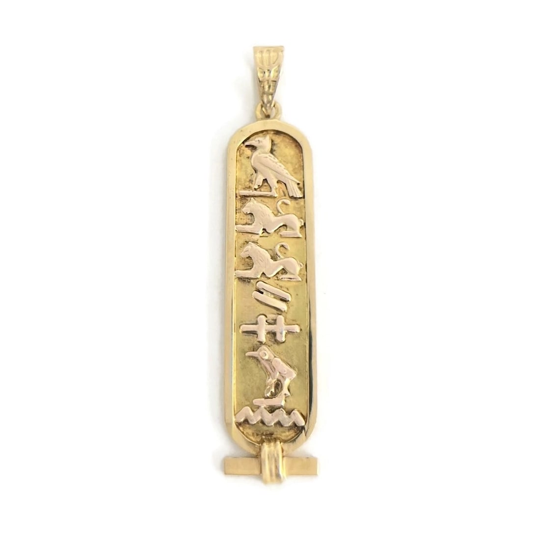 Long Cartouche Hieroglyphic Necklace Pendant Charm 18K Yellow Gold, 3.14 Grams: Title: Long Cartouche Hieroglyphic Necklace Pendant Charm 18K Yellow Gold, 3.14 Grams Description: Long Cartouche Hieroglyphic Necklace Pendant Charm 18K Yellow Gold, 3.14 Grams This is an amazing