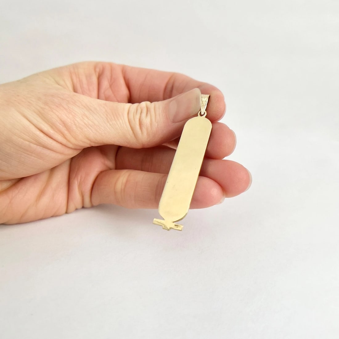 Long Cartouche Hieroglyphic Necklace Pendant Charm 18K Yellow Gold, 3.14 Grams - 6