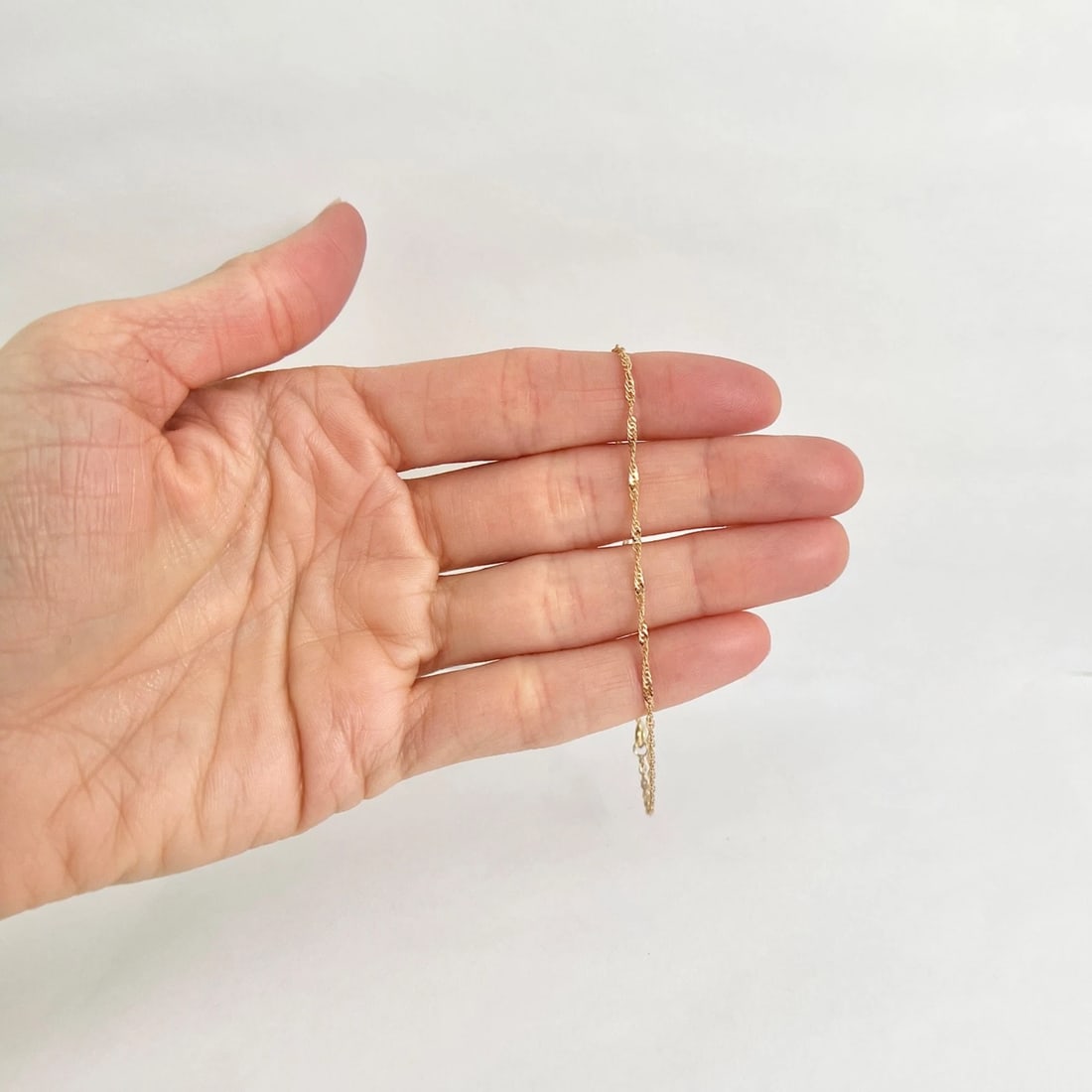 Thin Twisted Singapore Chain Bracelet 14K Yellow Gold, 7.5 Inches, .78 Grams - 2