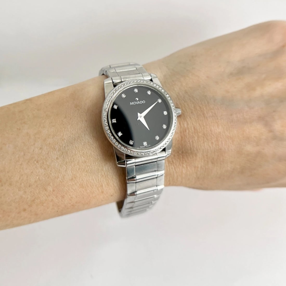 Movado Vizio Diamond Bezel Black Dial Stainless Steel Watch, 25 mm - 2