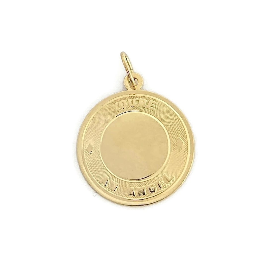You're An Angel Round Engravable Disc Pendant Charm 14K Yellow Gold, 1.66 Grams: Title: You're An Angel Round Engravable Disc Pendant Charm 14K Yellow Gold, 1.66 Grams Description: You're An Angel Round Engravable Disc Pendant Charm 14K Yellow Gold, 1.66 Grams This is a unique