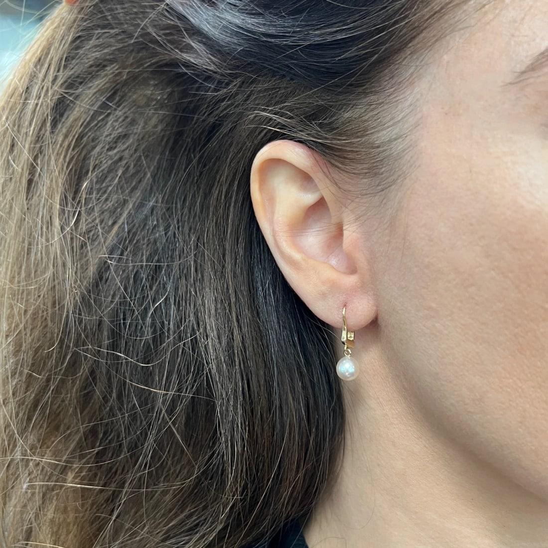 White Pearl Dangle Drop Earrings 14K Yellow Gold, 2.42 Grams - 5