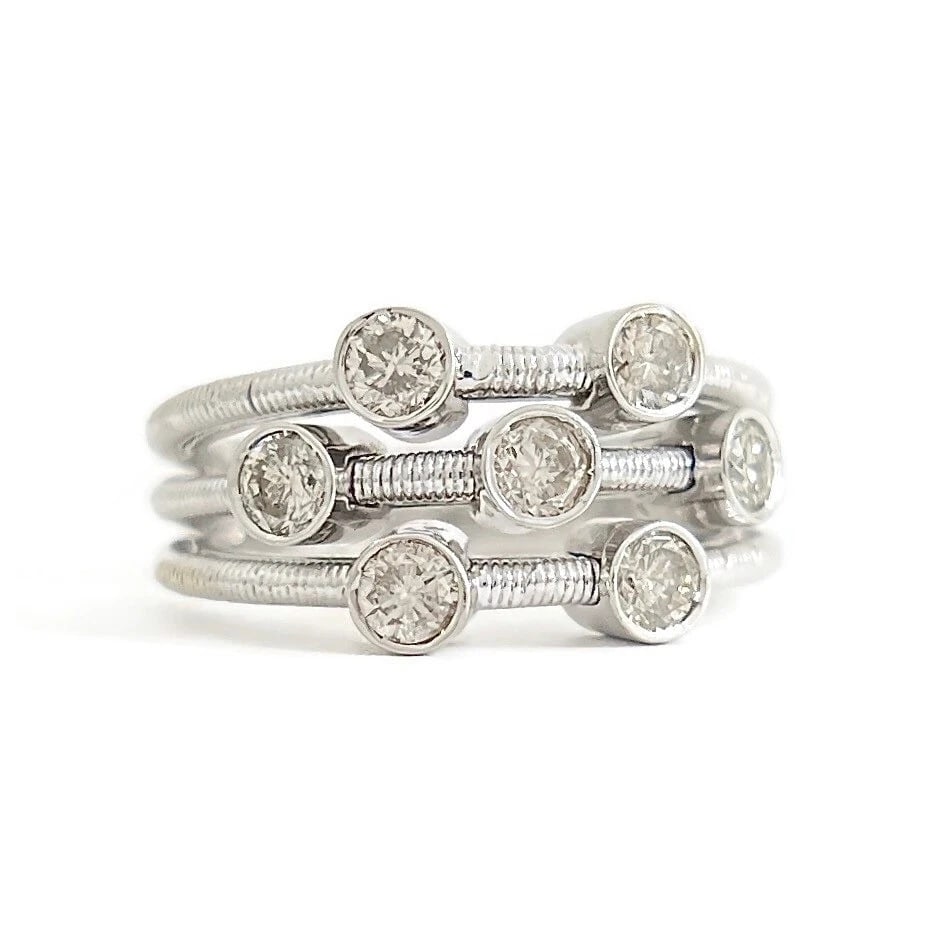 7-Stone Champagne Diamond Bezel Set Ring 14K White Gold, .70 CTW, 7.04 Grams (1 of 7)