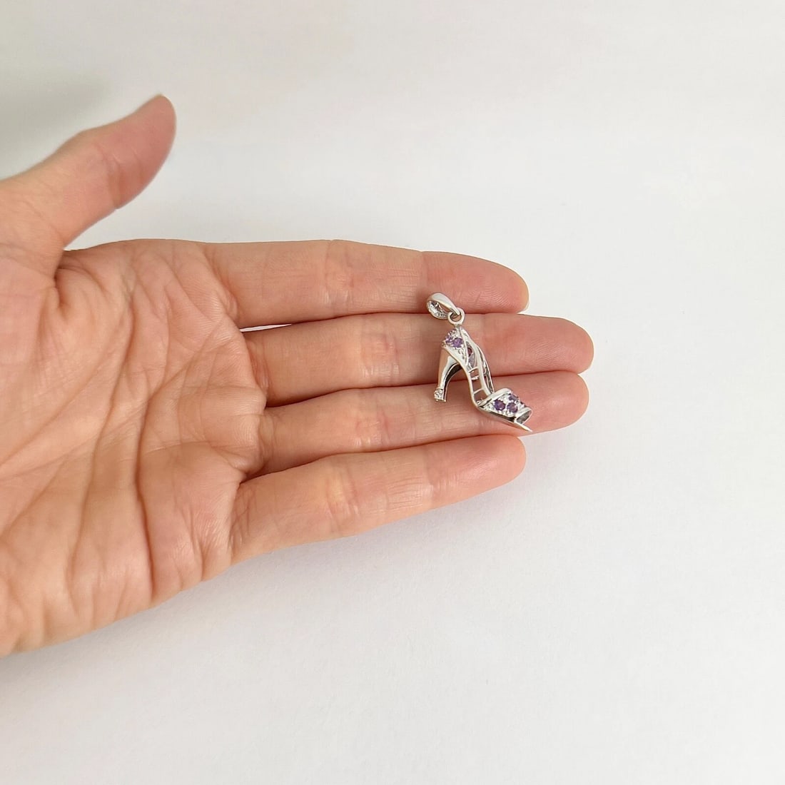 Purple Amethyst High Heel Shoe Charm 14K White Gold, 3.34 Grams - 5