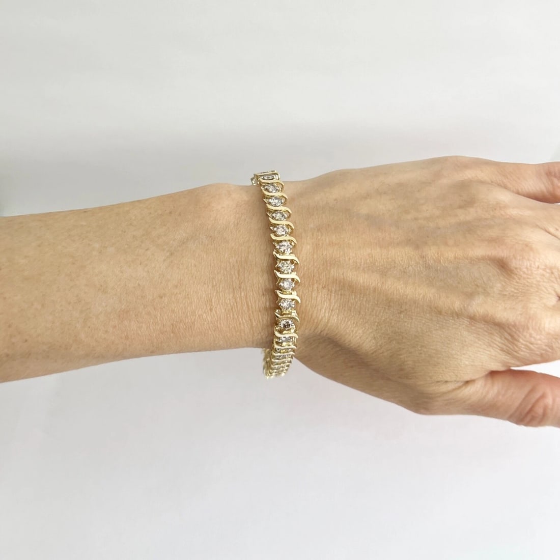 Champagne Diamond S-Link Tennis Bracelet 10K Yellow Gold, 3.85 CTW, 13.24 Gr - 3