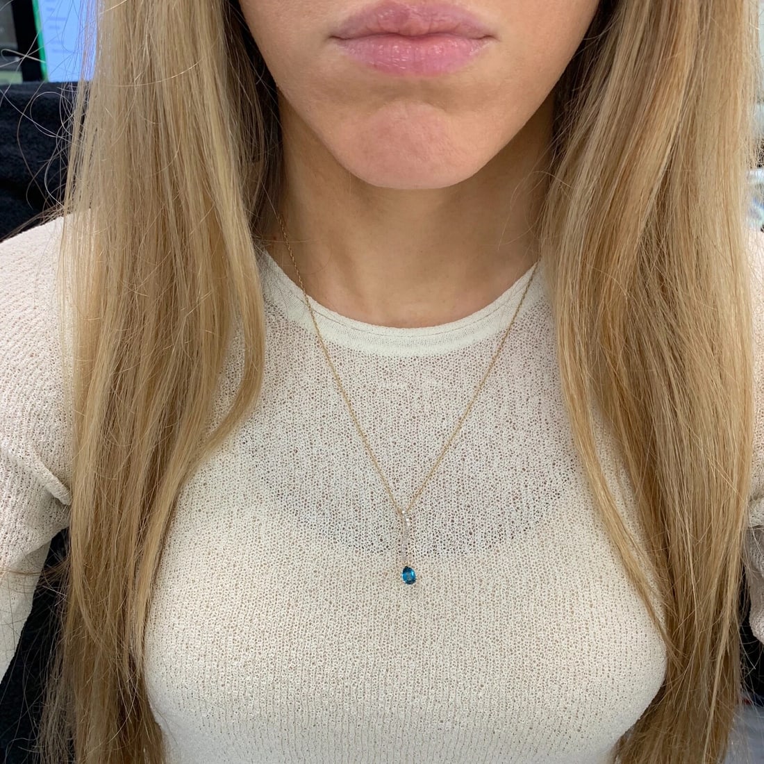 Pear Blue Topaz Diamond Gemstone Necklace Pendant 14K Yellow Gold, 1.42 Gr - 3