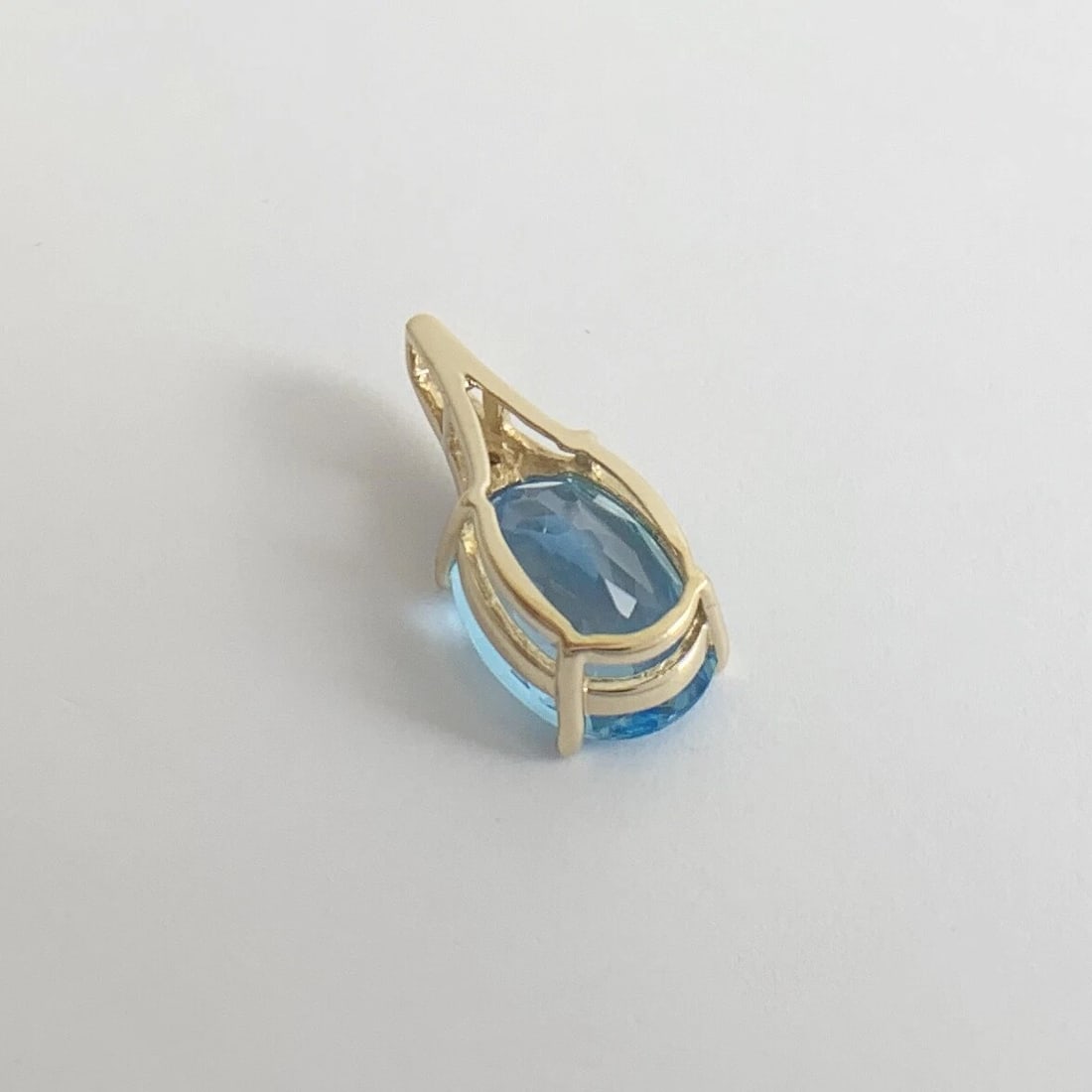 Oval Swiss Blue Topaz Diamond Gemstone Necklace Pendant 14K Yellow Gold, 2.90 Gr - 7