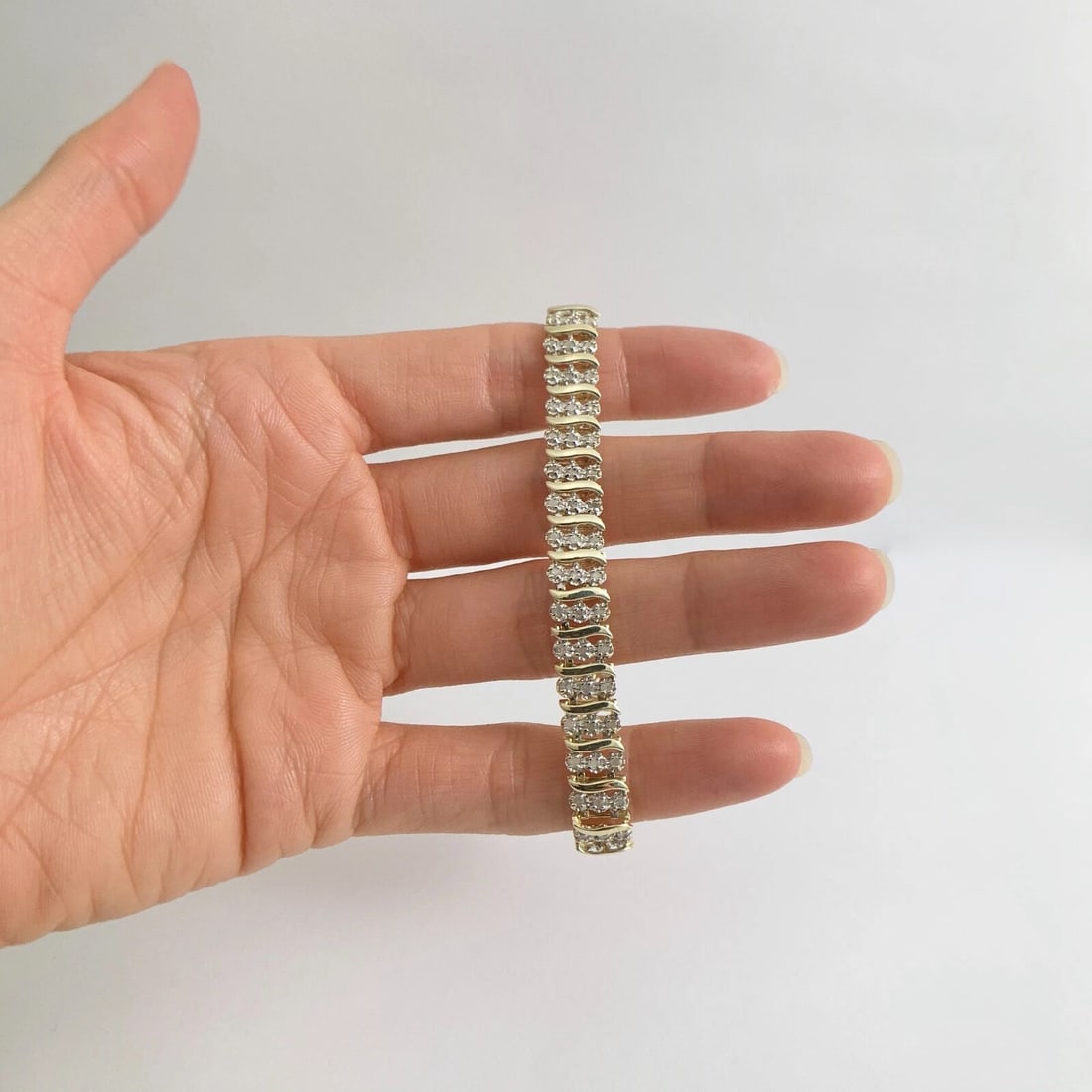 Diamond 3-Row S-Link Two-Tone Tennis Bracelet 10K Yellow Gold 2.00 CTW, 10.84 Gr - 2