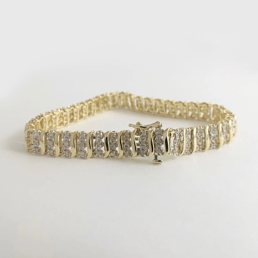 Diamond 3-Row S-Link Two-Tone Tennis Bracelet 10K Yellow Gold 2.00 CTW, 10.84 Gr - 6