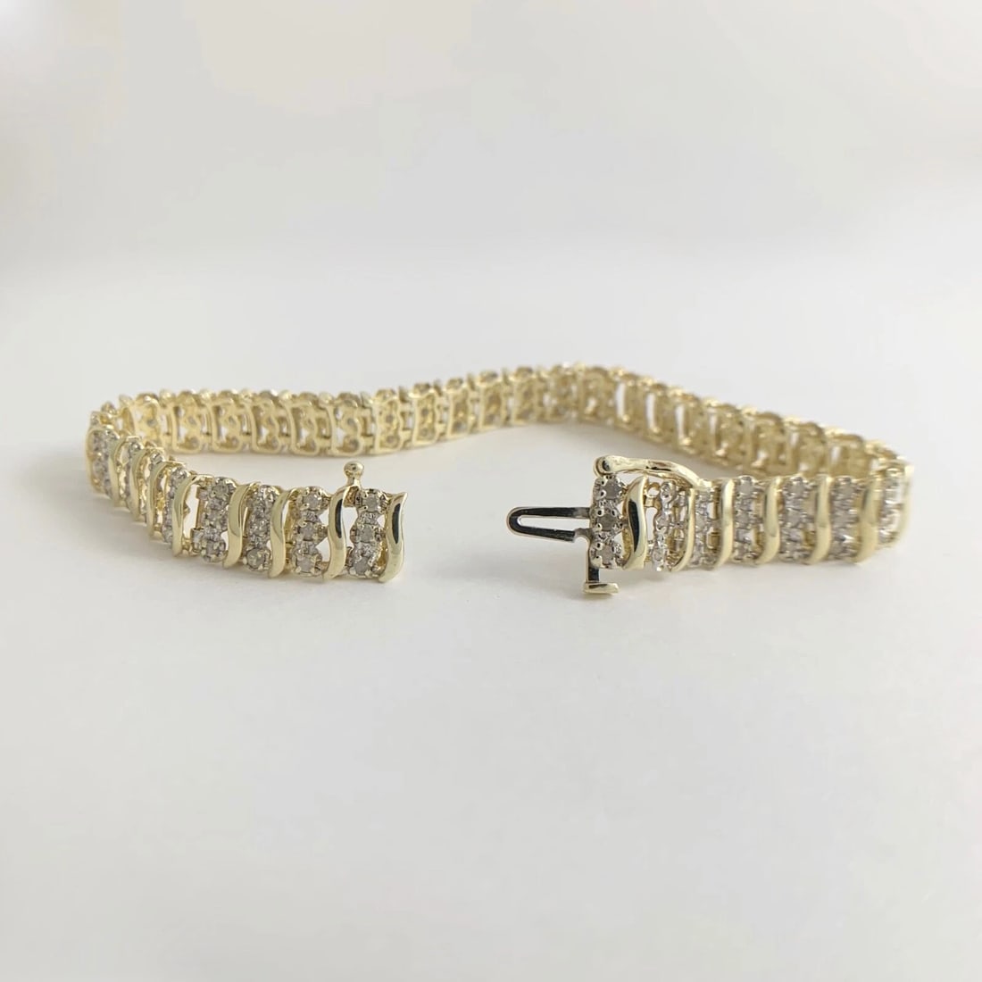 Diamond 3-Row S-Link Two-Tone Tennis Bracelet 10K Yellow Gold 2.00 CTW, 10.84 Gr - 7