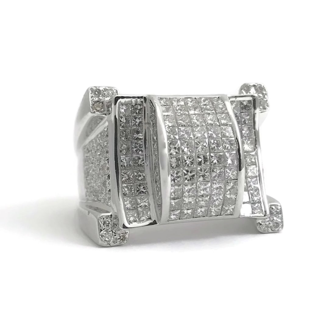 Men's Princess Diamond Invisible Set Ring 14K White Gold, 2.60 CTW, 21.14 Grams (1 of 12)