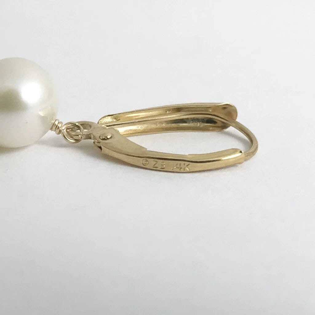 Grey White Pearl Peridot Quartz Dangle Drop Earrings 14K Yellow Gold, 6.42 Grams - 10