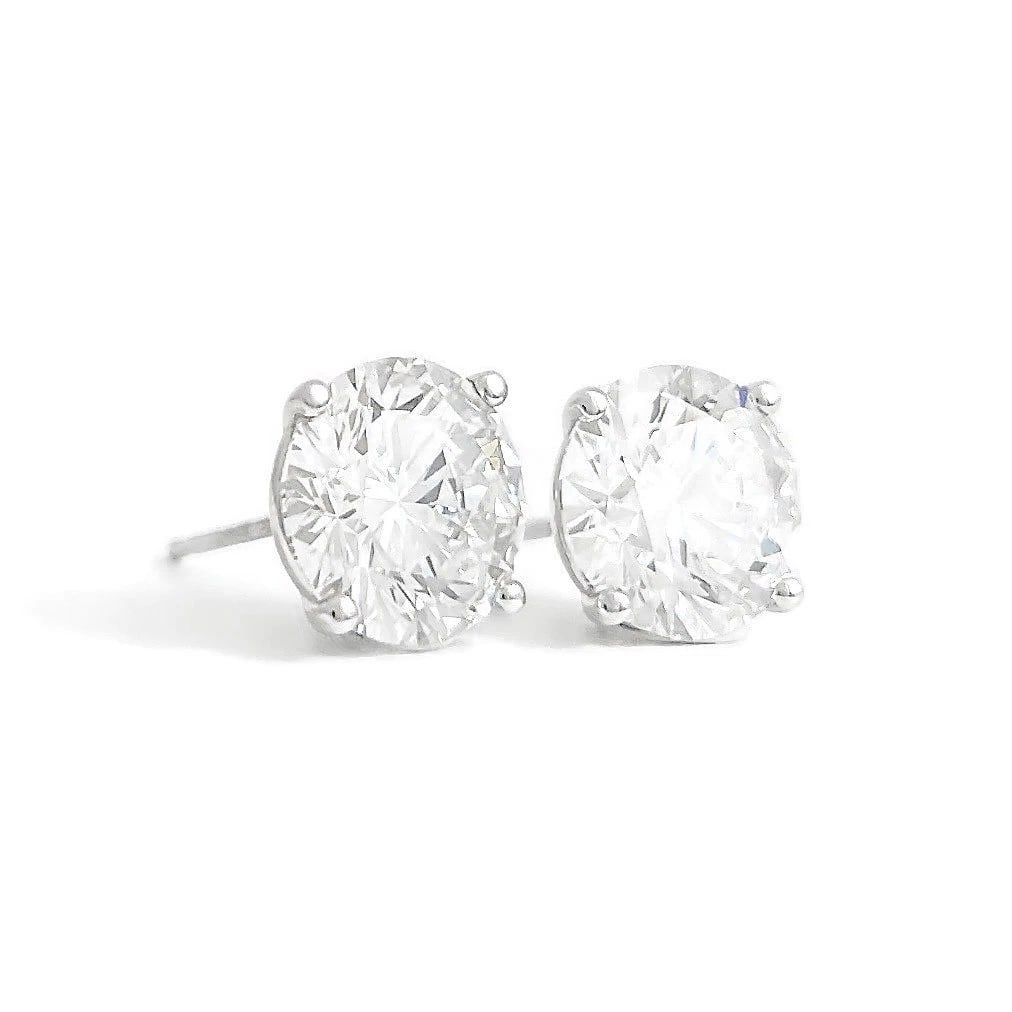 Round Lab-Created Diamond Stud Earrings 14K White Gold 4-Prong Martini, 4.02 CTW (1 of 5)