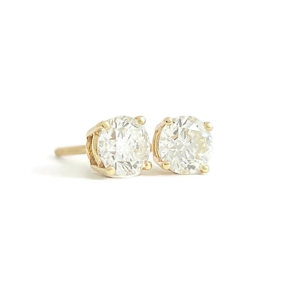 Round Diamond Stud Earrings 14K Yellow Gold 4-Prong Basket, 1.41 CTW (1 of 5)