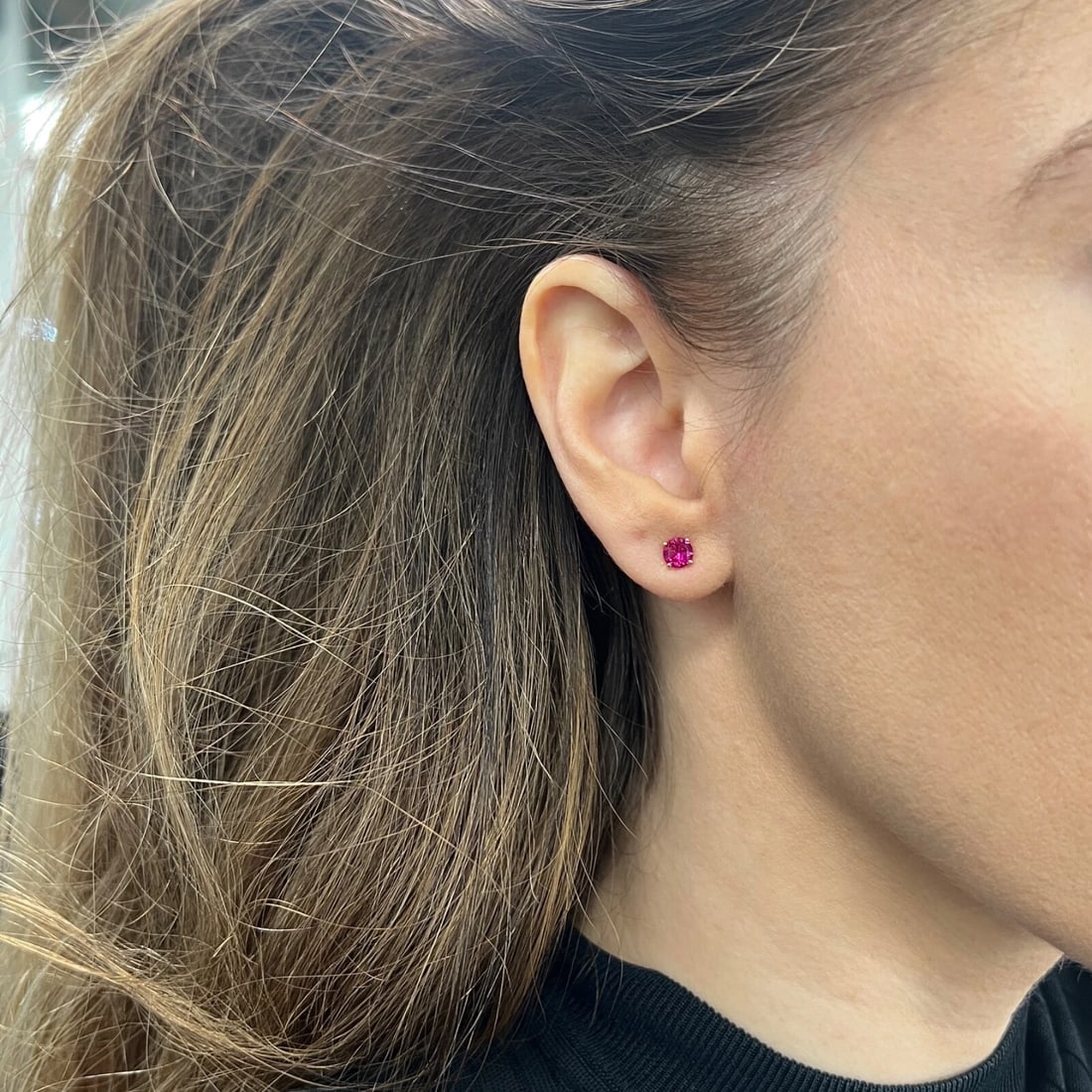 Round Red Quartz Gemstone Stud Earrings 14K Yellow Gold, 1.00 CTW - 4