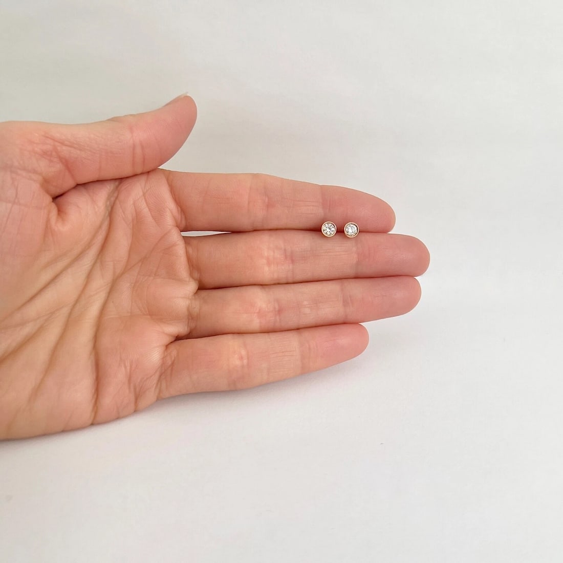 Round Bezel Diamond Stud Earrings 14K Pink Rose Gold .30 CTW - 2